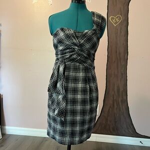 Y2K One Shoulder Plaid Dress